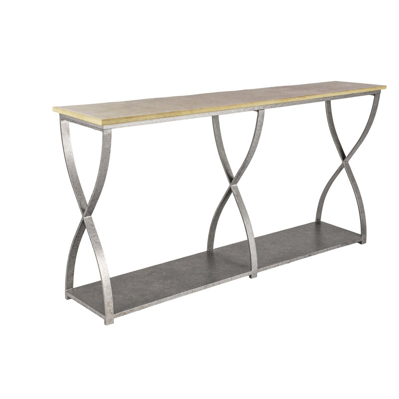 Mary Belle 72'' Console Table, Lite Travertine, Royal Silver