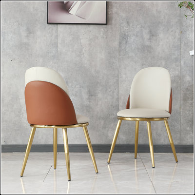 Ensemble de 2 chaises de salle à manger en cuir de polyuréthane moderne avec pieds en métal doré pour la cuisine et la salle à manger beige (ensemble de 2)