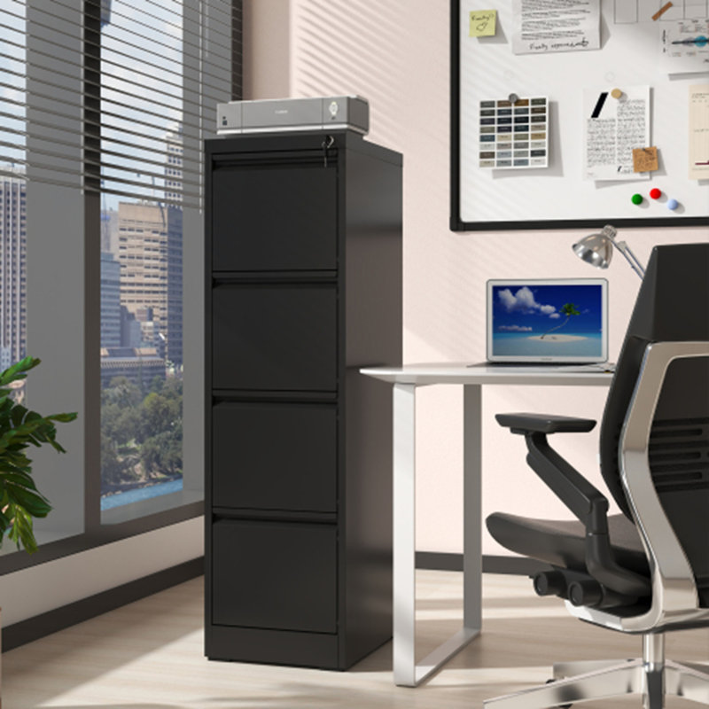 4-Drawer Lockable Metal Vertical File Cabinet for A4/Legal/Letter Size - Perfect for Office & Home Use, Black