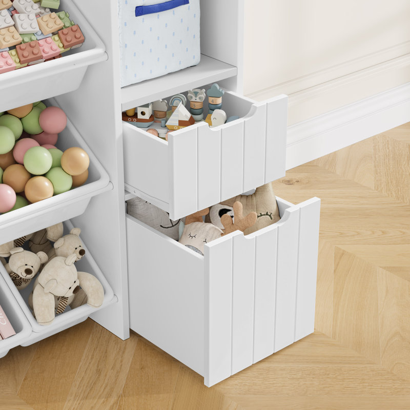  Bibliothèque avec rangement pour jouets, 4 tiroirs amovibles, Blanc