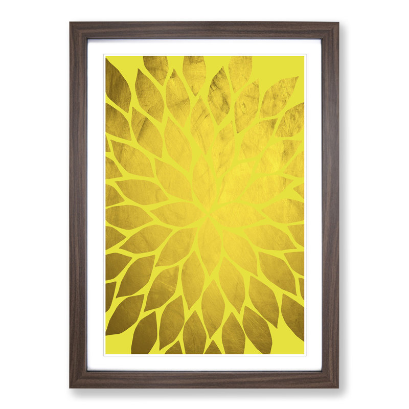 Abstract Leaves No.2 Gold - Picture Frame Graphic Art, 90cm H x 65cm W x 2cm D, Walnut