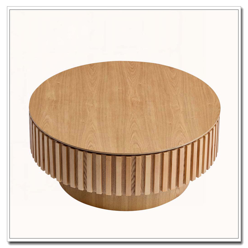Round Wood Coffee Table With Storage, Natural Ash