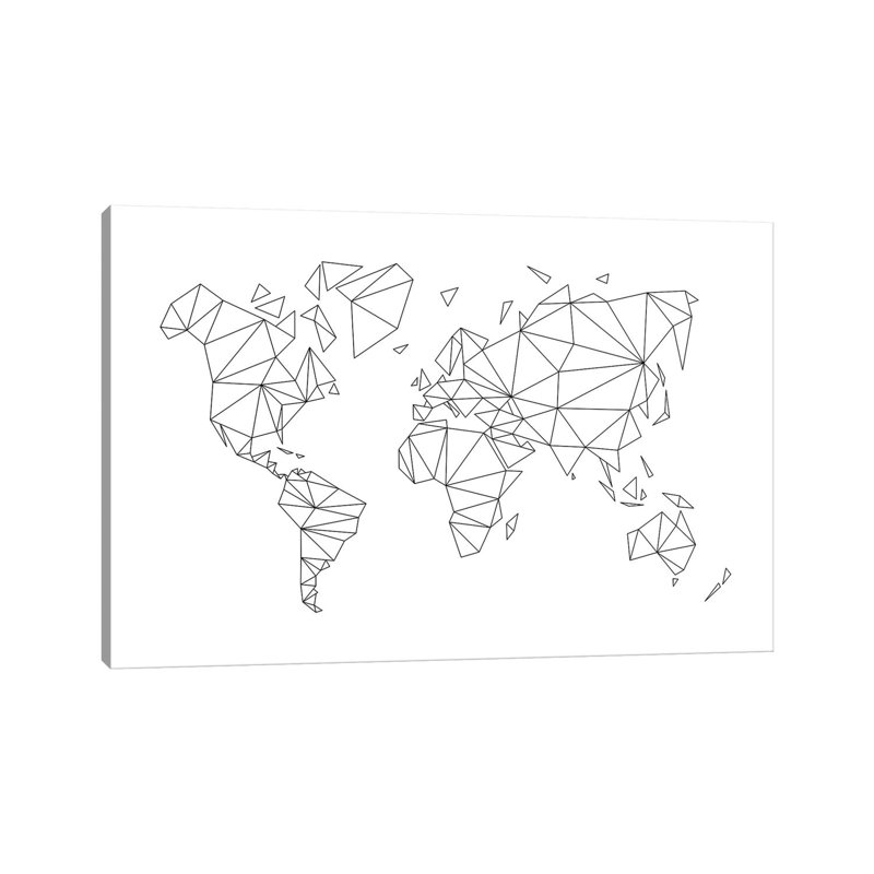Geometric World Map by Nouveau Prints - Wrapped Canvas Gallery-Wrapped Canvas Giclée, 152.5 cm H x 101.5 cm W