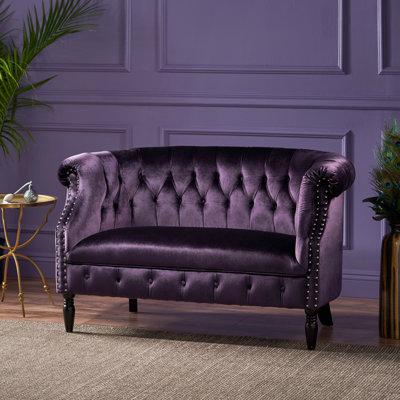 Charlotte 51.5" Velvet Rolled Arm Chesterfield Loveseat