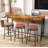3-Drawer 72-Inch Long Dining Table Set with Built-in Power Outlets Bar Height Kitchen Table & 4 Circular PU Stools Easy Assembly Sturdy Wood Frame for Dining Room & Kitchen