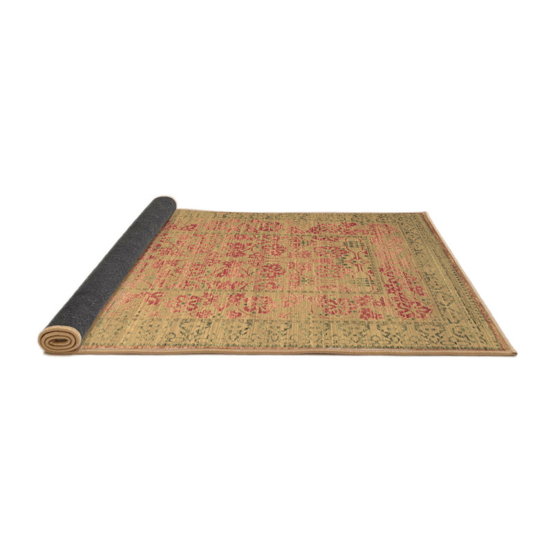 Tapis oriental en laine / polyester tissé à la machine en rose / beige / vert, Rond 3 pi