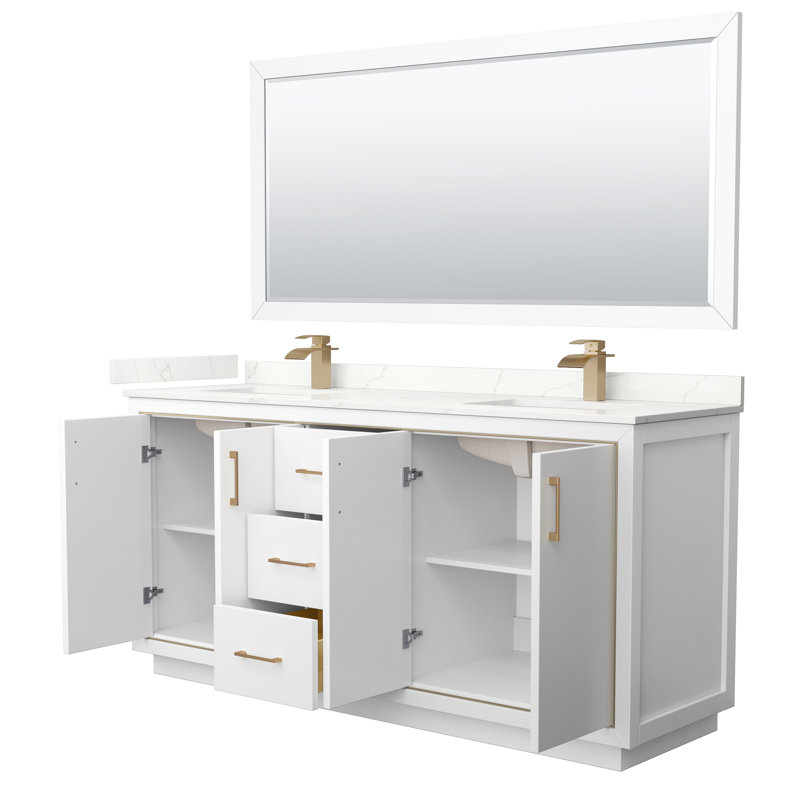 72'' W Double Vanity, Giotto Quartz, Brushed Nickel, White
