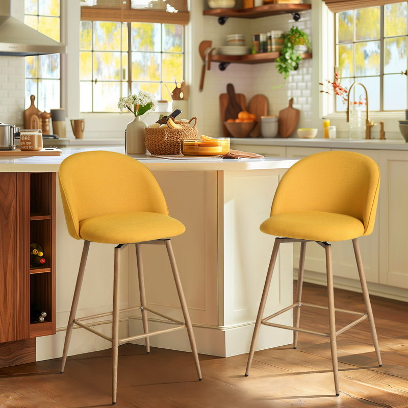 Asotin 26" Seat Height Swivel Upholstered Counter Stools Barstool with Backrest Footrest for Kitchen Island Dining Room, Oak