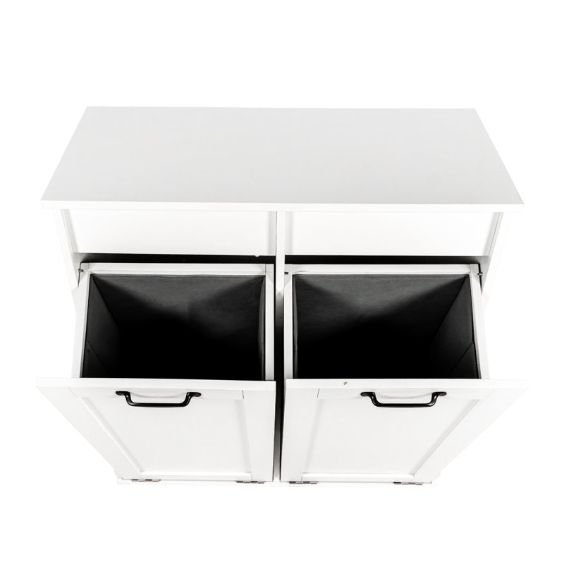 Armoire à linge blanche à panneau de particules avec poignées - Porte d'accès facile à manipuler 2 sacs amovibles pour trier et ranger les vêtements en finition