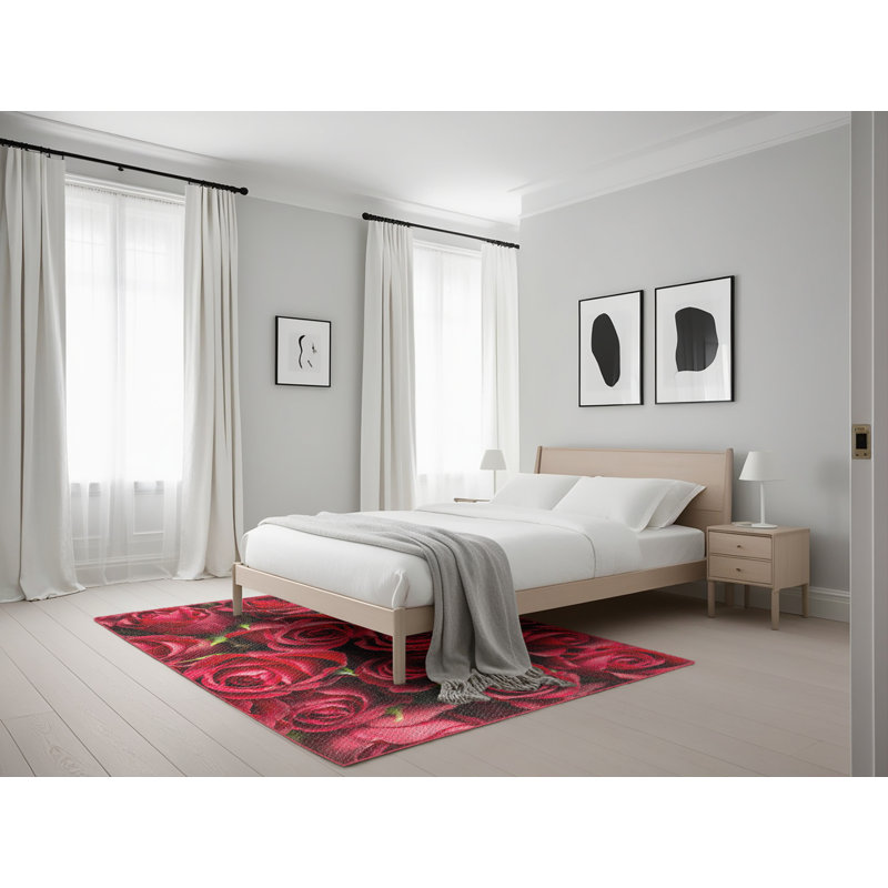 Tapis zone rouge roses, Rectangle 5 pi x 7 pi