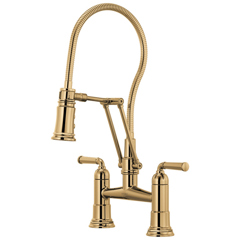 Rook® Articulating Bridge Faucet with Finished Hose, Polished Gold
