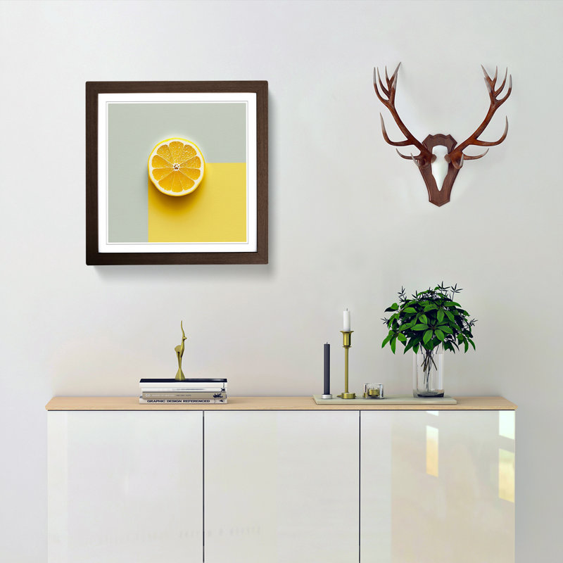 Lemon Fruit Minimalism - Framed Print, Walnut Framed
