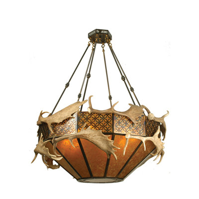 Lustre géométrique à 8 lumières avec bois de cerf Antler