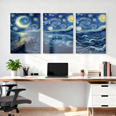 Ensemble de 3 toiles murales inspirées de La Nuit étoilée, pour la décoration du salon, de la chambre et de la maison.