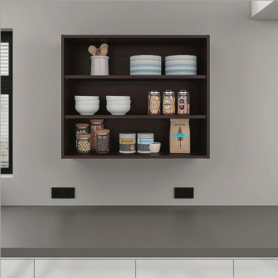 Armoire murale de rangement ouverte en noyer teint