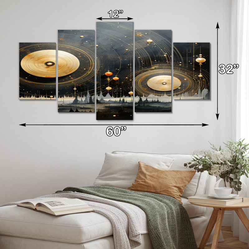 Or noir saturn Mercurys Mirage II - impression sur toile Saturn - 5 panneaux