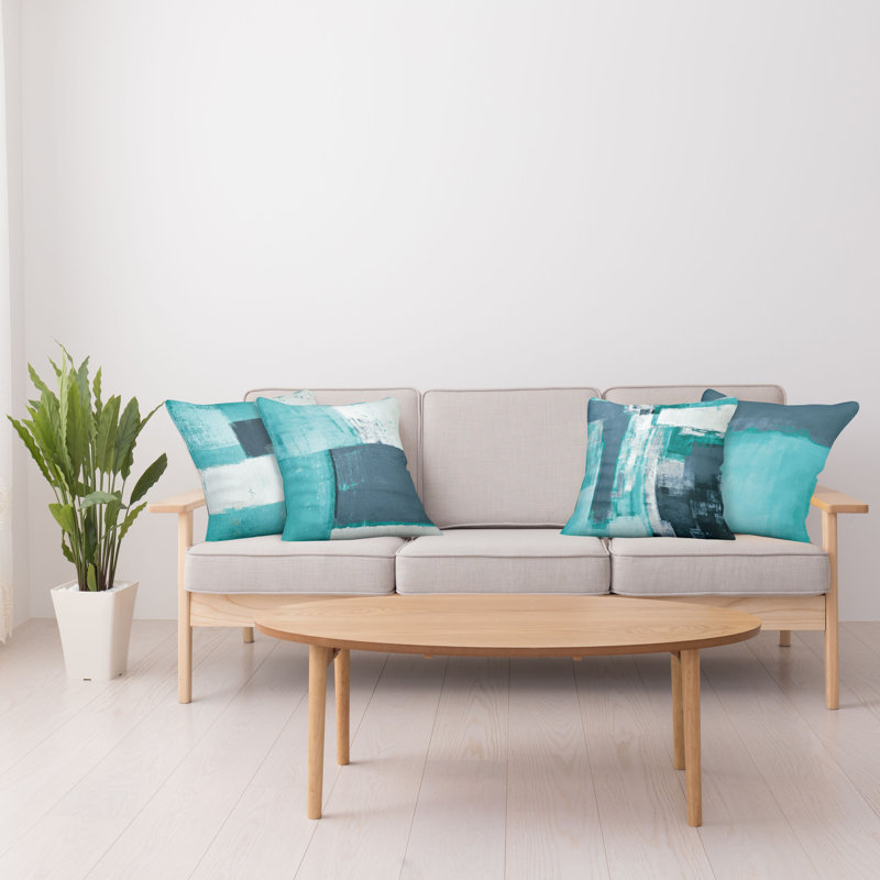 Reversible Pillow Cover, 16" H x 16" W, Turquoise / Slate Blue
