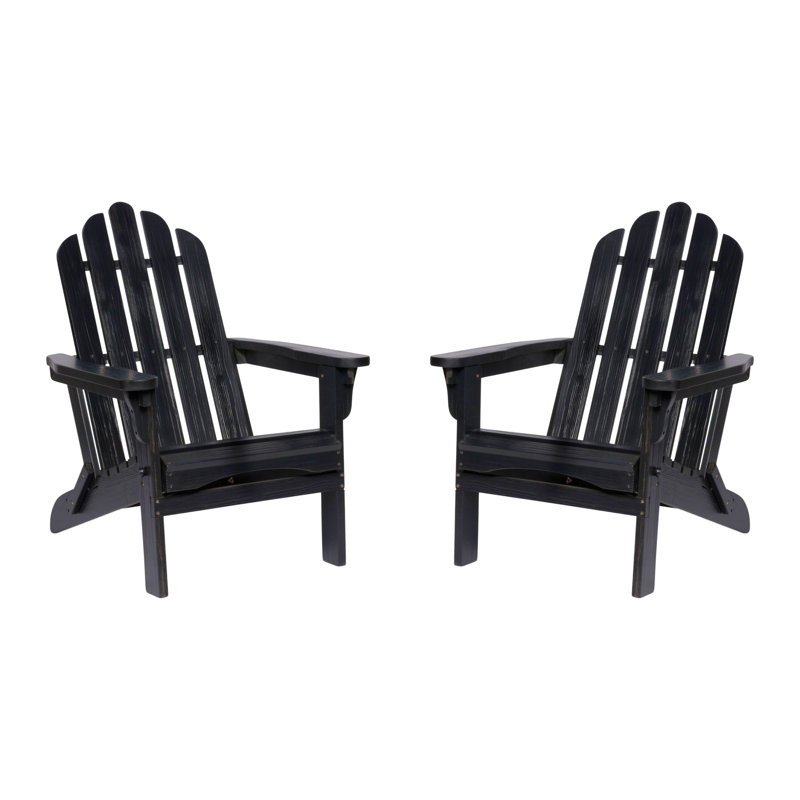 Chaise Adirondack pliante en bois massif Amza, Noir