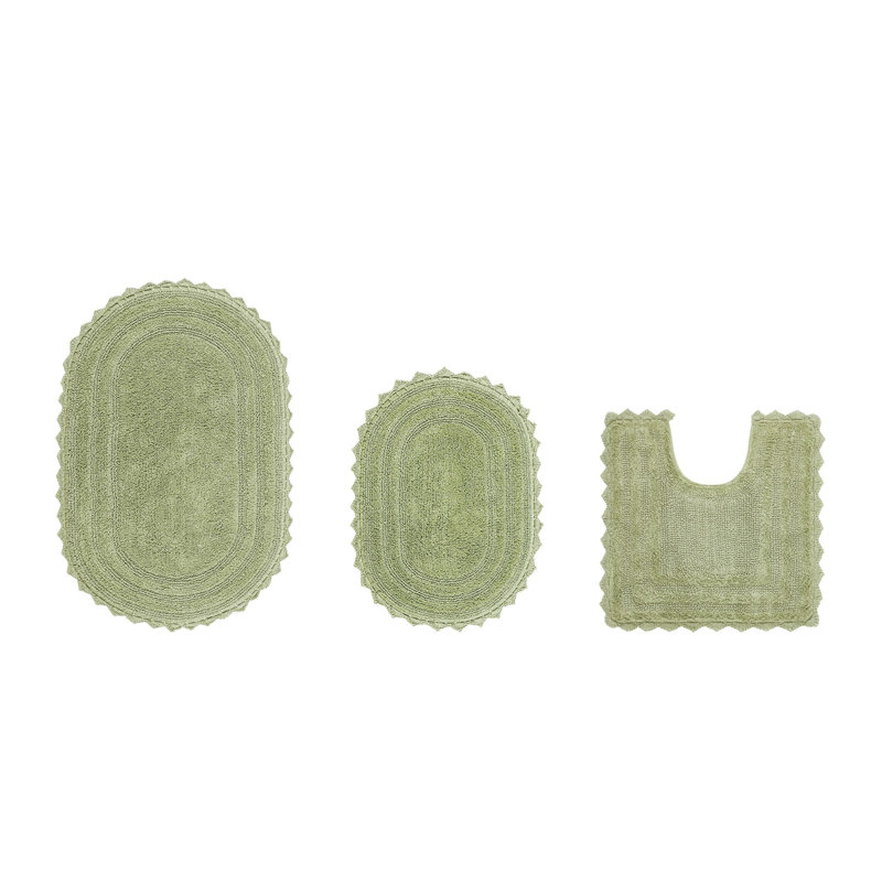 Janeria 100% Cotton Tufted 3 Piece Bathroom Rug Set, Reversible, Super Absorbent & Extra Soft Machine Washable Bath Rug Ideal for Shower & Tub Areas