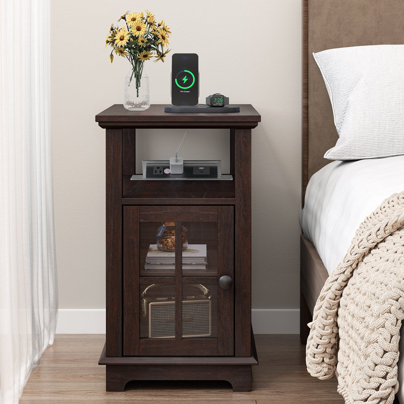Boxley Tray Top End Table and Built-In Outlets, Espresso Top/Espresso Base