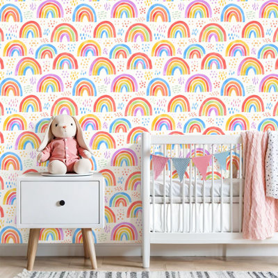 Peel and Stick Wallpaper Colorful Hand Painted Rainbow Watercolor Style Contact Paper Removable Self Adhesive Wall Mural Wall Decor for Bedroom Kitchen Cabinets 17.7in x 118in