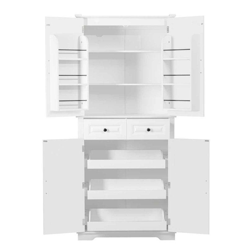 Armoire de rangement pour garde-manger de 71,3 po de hauteur avec 3 organisateurs coulissants, White