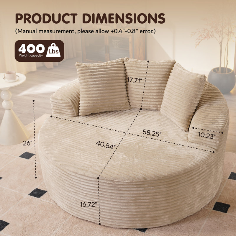 Nathasa Upholstered Boneless Compression Sofa Round Seating For Living Room, Bedroom, Home Theater, Beige