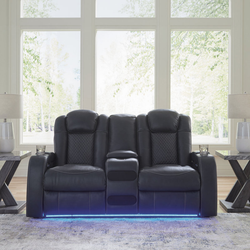 Causeuse inclinable électrique avec console Bemnet, Similicuir noir
