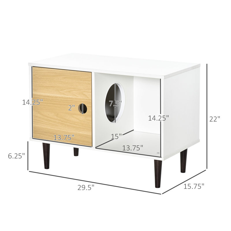 Maison pour chat en bois avec grande porte, coussin moelleux pour chats, espace de rangement pour animaux de compagnie surélevé et trou de ventilation, propreté polyvalente,