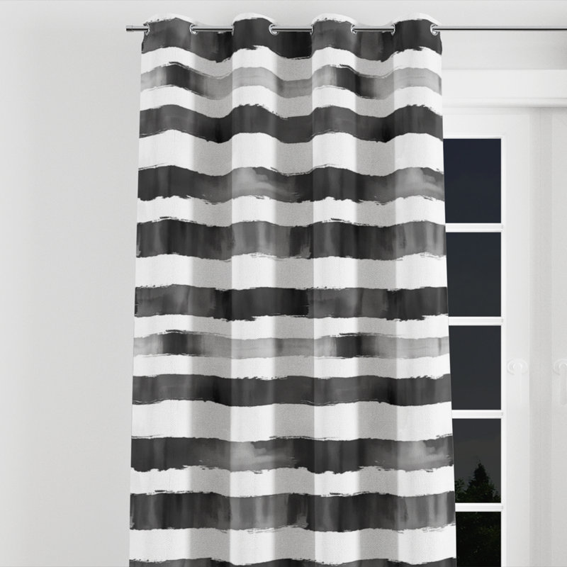 Rideaux rayés occultants - Rideau à œillets moderne noir et blanc - 1 panneau, L 52 po x L 84 po, Œillets argentés