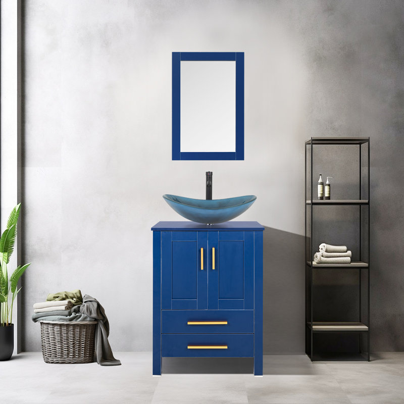 Ensemble de meuble-lavabo simple 24 po Allexus, Noir, Gris, Bleu / Noir