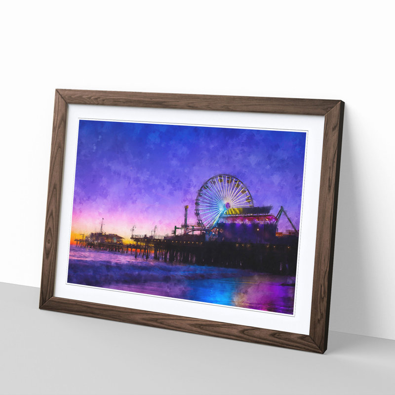 Santa Monica Pier Fairground - Picture Frame Painting Print, 33cm H x 45cm W x 2cm D, Walnut Framed