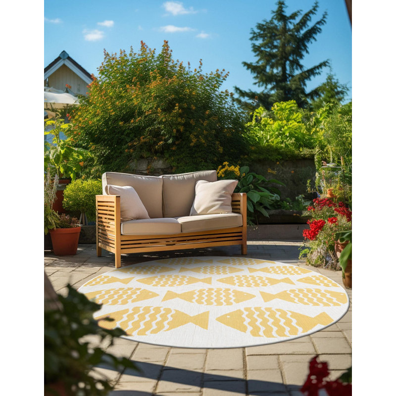 Tapis contemporain de couleur jaune Daitzman, Rond 3 pi 3 po