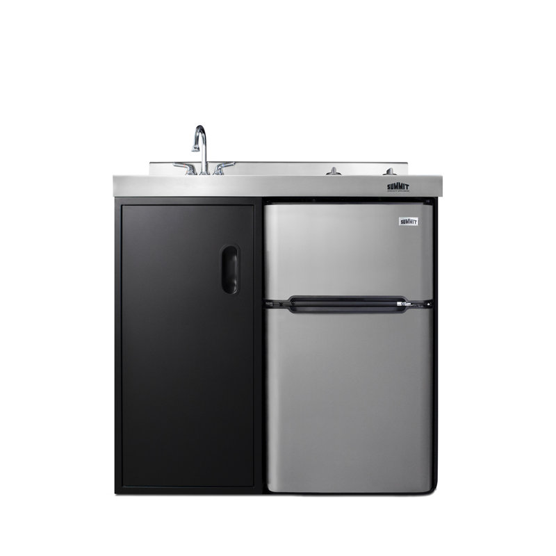 36" Black and Gray All-in-One Kitchenette with Smooth-Top Cooktop and Refrigerator