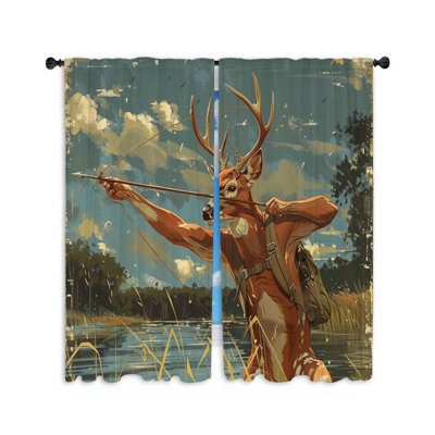 Archery Deer Illustration Room Darkening Curtain Pair