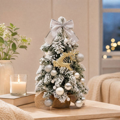 Christmas Decor Small Artificial Tabletop Christmas Tree Decoration With White Snow-flocked Finish.