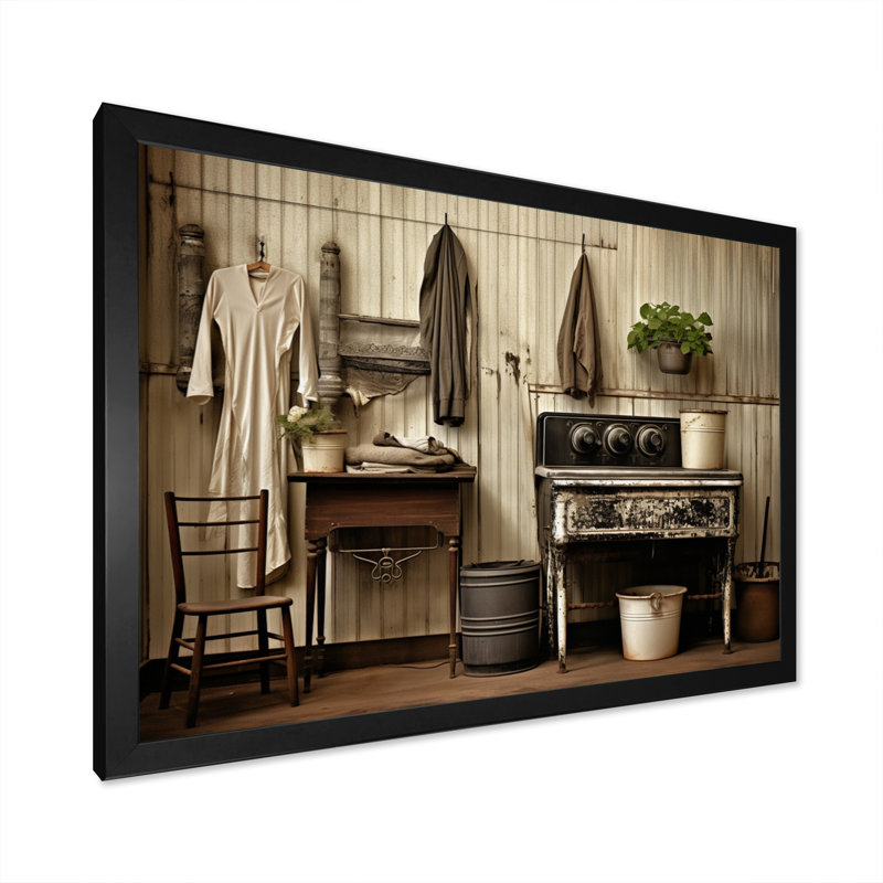 «Farmhouse Laundry Charm III», art mural, Cadre simple noir, H 12 po x l 20 po x P 1 po
