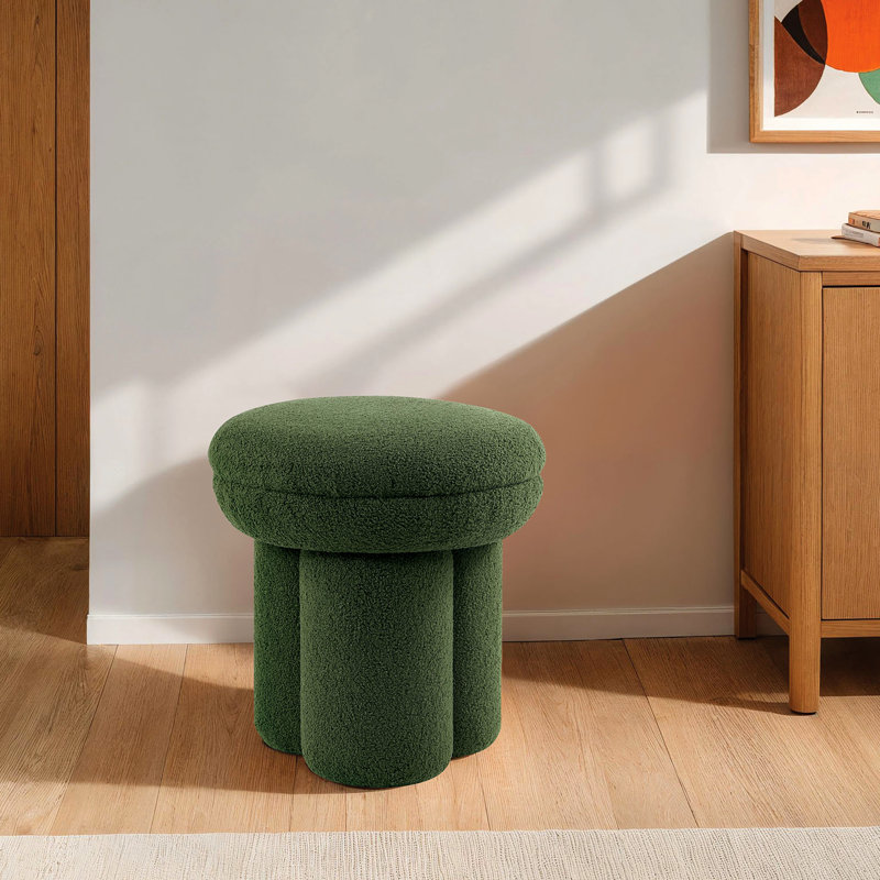 Tabouret décoratif contemporain, base piédestal, 17,5 pouces de large, profond, 19 haut, revêtement en peau de mouton, pour la conception de champignon de salon