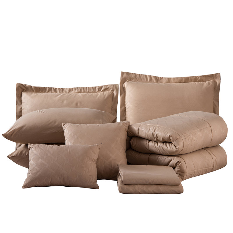 Ensemble d'édredon en microfibre Dinardo, Édredon très grand californien + 9 pièces suppl, Taupe