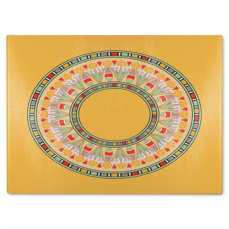 Circle Ornament Round Frame Glass Chopping Board, 28cm L x 20cm W