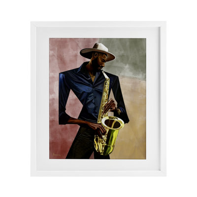 Saxophone musicien, reproduction encadrée sous verre, design par Manasseh Johnson Sr