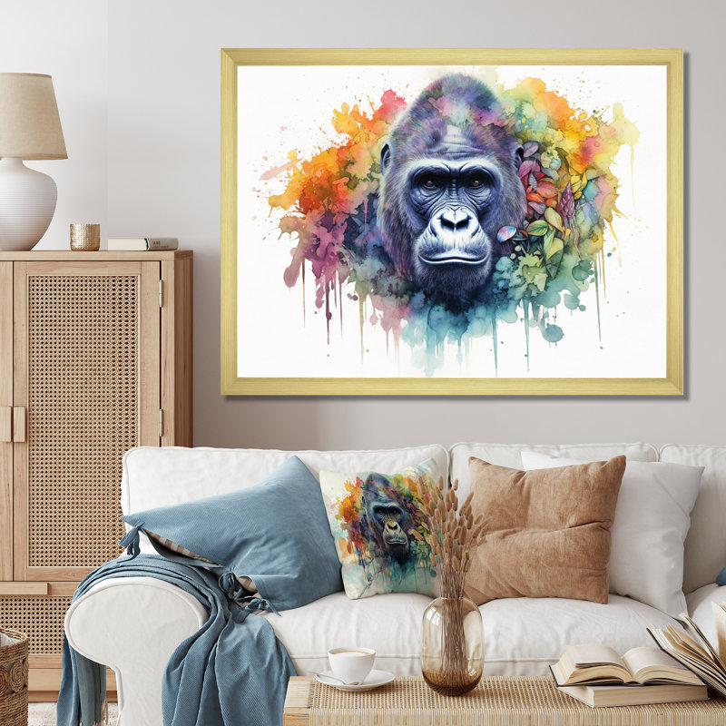 «Colorful Gorilla I» sur toile, H 12 po x l 20 po x P 1 po, Cadre doré à une seule photo