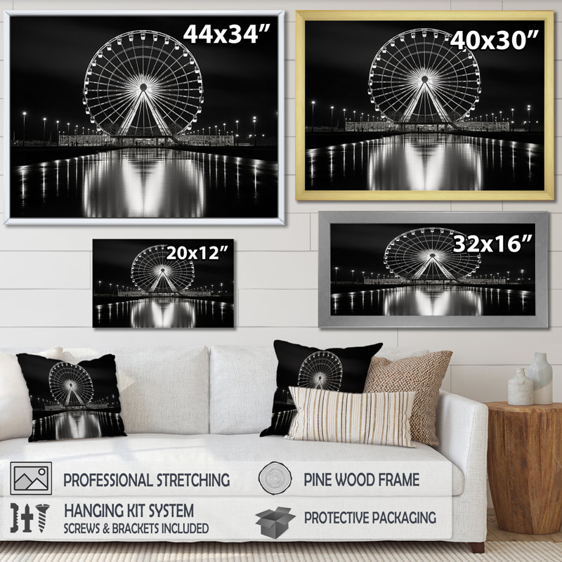 Carrousel de roue noire et blanche II - impression, H 30 po x l 40 po x P 1,5 po, Toile tendue