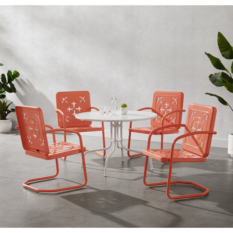 Huntingburg 5-piece Round Retro Outdoor Dining Set, Orange