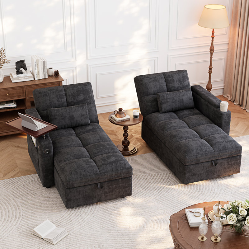 Canapé-lit modulaire 60 po en chenille convertible avec méridienne de rangement double et dossier réglable à 5 positions