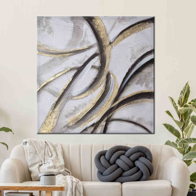 Shimmering Gold and Silver Modern Luxury Print on Gray Canvas Art for Elegant Wall Decor