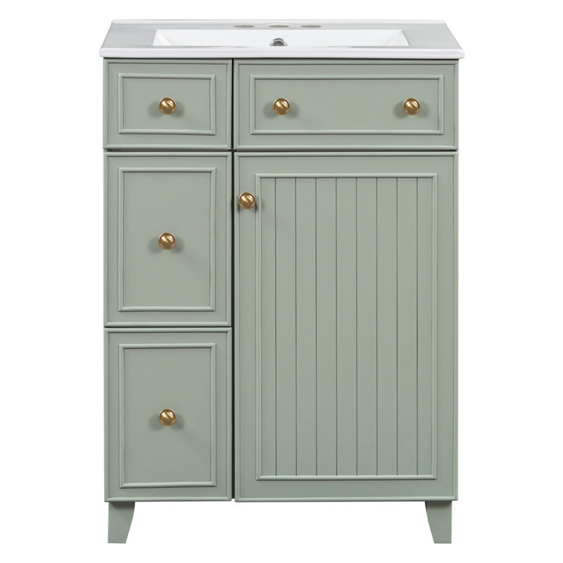 Armoire de meuble-lavabo 24 po avec lavabo en céramique, Vert