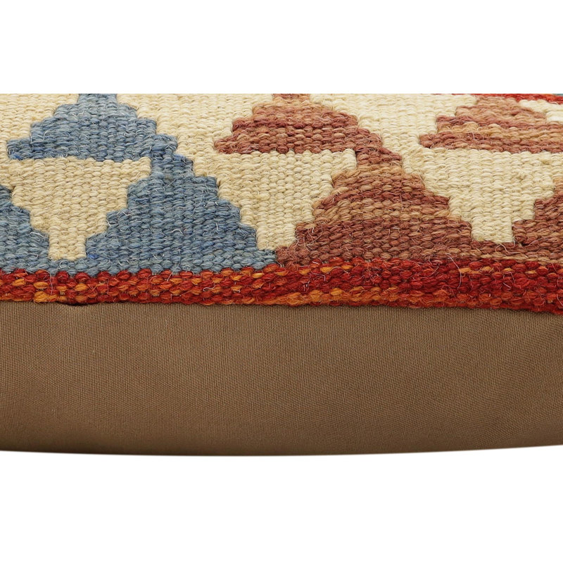 Coussin Kilim tissé à la main Tribal, Rouille / bleu / beige / vert