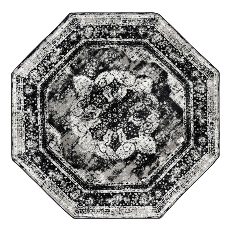 Brandt Oriental Area Rug, Octagon 7'10" x 7'10", Black 