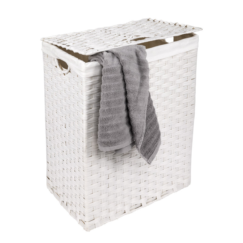 Handwoven Rectangle Laundry Hamper, White